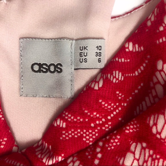 ASOS Pencil Lace Dress V-neck | Red | Size 6 - Picture 8 of 8